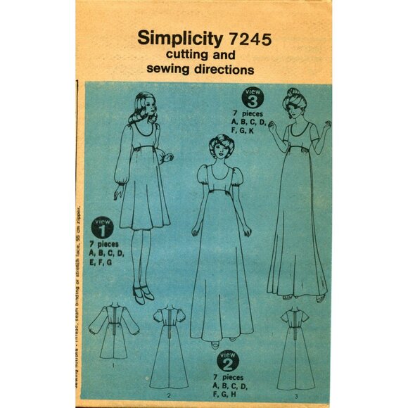 Simplicity 7245 Vintage Sewing Pattern Size 14 Misses Long & Short Dresses With - Picture 3 of 4